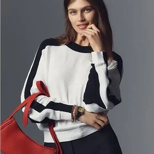 Maeve Anthro Black & White Colorblock Dolman Sleeve Sweater - Medium